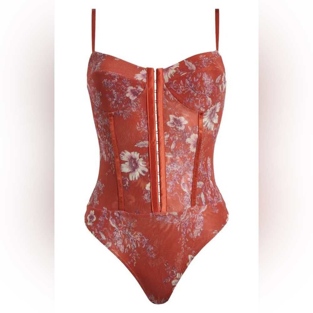 Free People Floral Tomato Combo Bodysuit